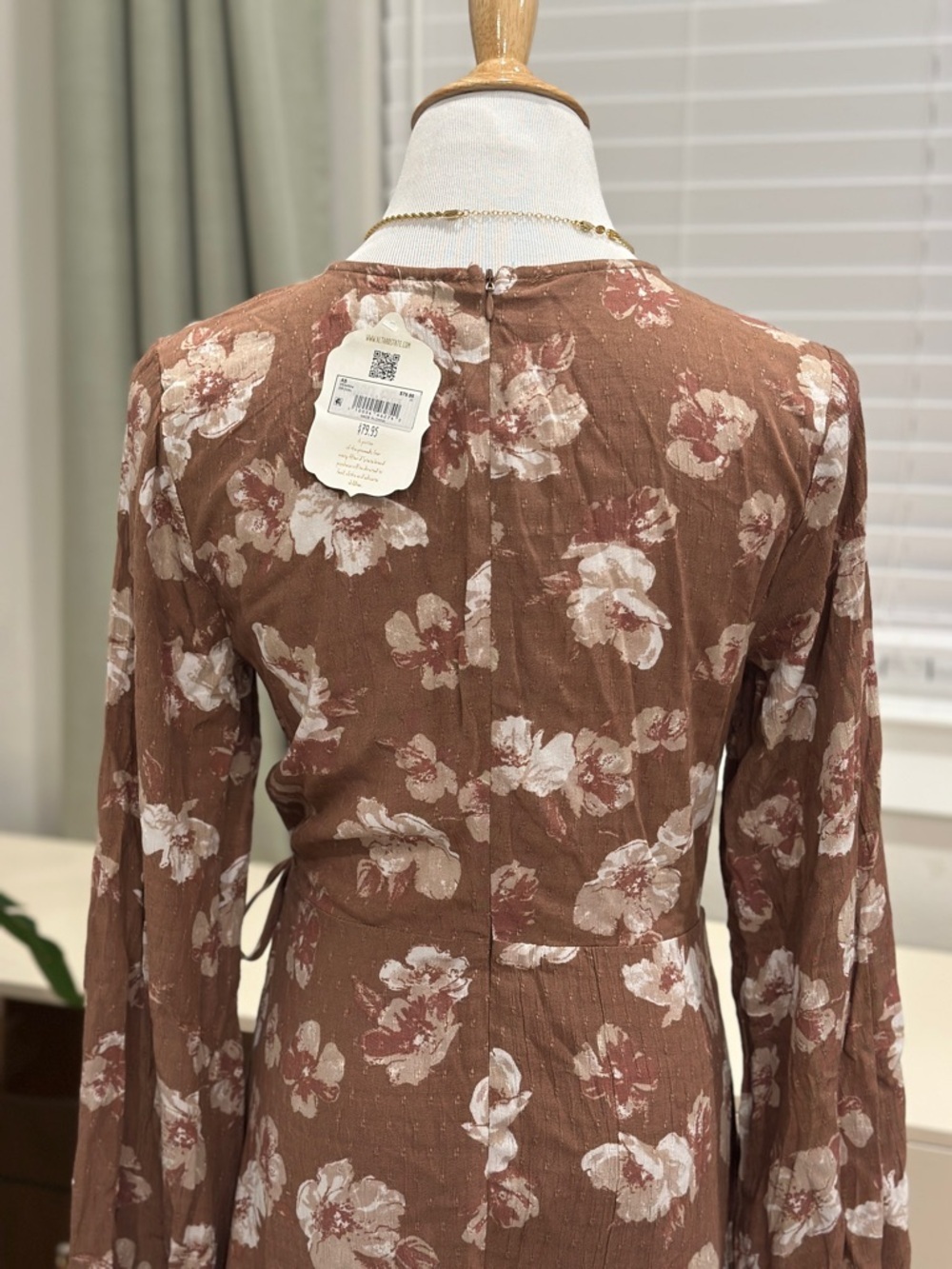 Altar'd State Brown Floral Wrap Dress with Ruffle Hem - Picture 4 of 11